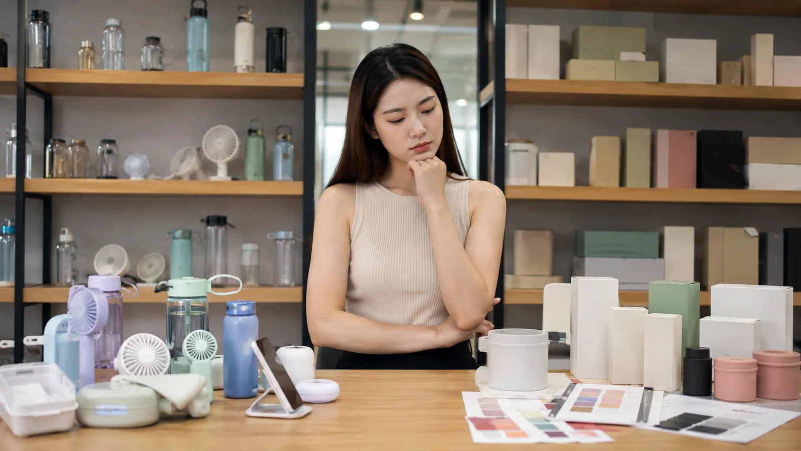 Comprador comparando productos en stock con productos personalizados
